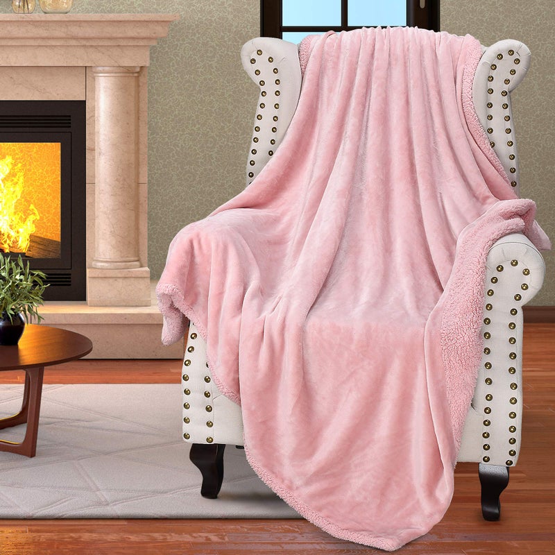 Catalonia Pink Sherpa Throws Blanket for Girls, Valentine's Day Gifts, Super Soft Comfy Fuzzy Micro Plush Fleece Snuggly TV Blanket for Sofa Couch Bed, 50"x60" - Image 1